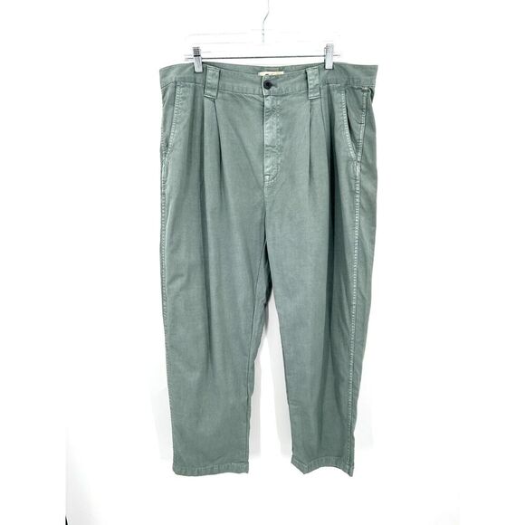 MADEWELL Garment-Dyed Tapered High Rise Pleat Chino Pants Overcast Green Size 33 - Picture 3 of 9